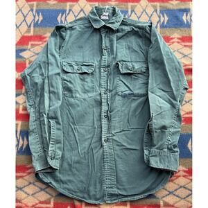 Vintage 1950s Big Yank Sanforized Cotton Work Shirt Sz Medium Tall‎ Green Grunge